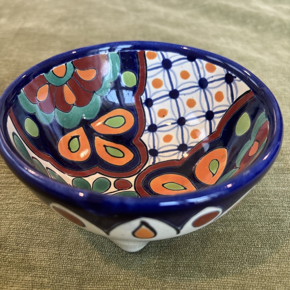 Talavera Mexican Pottery Footed Bowl Lead Free Signed 5.5" Multi Color Gorgeous - Picture 8 of 8